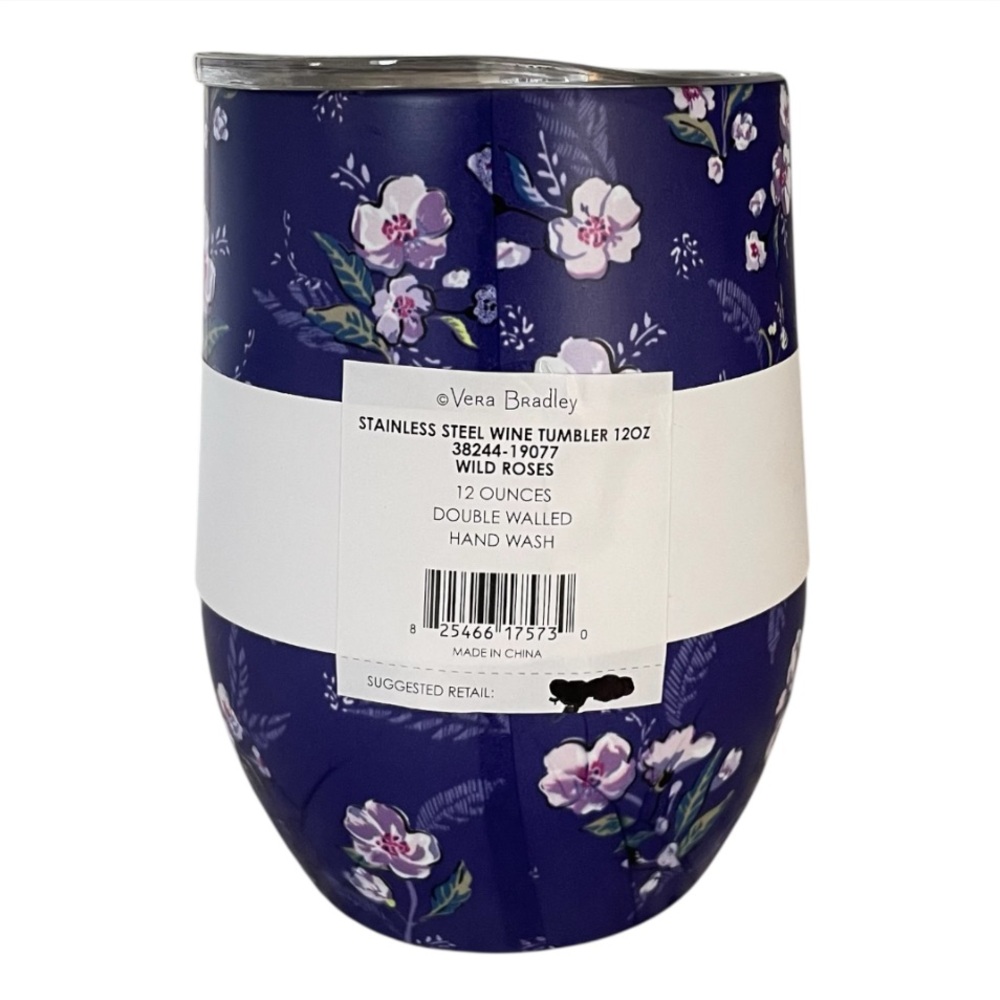 Vera Bradley Stainless Steel Tumbler 12 oz – Wild Roses | Stemless Wine Glass - Picture 3 of 4